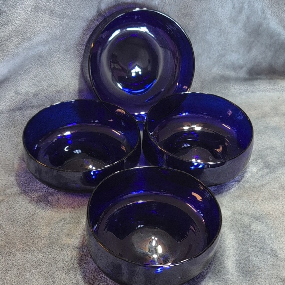 Set of Four Blue Glass Bowls